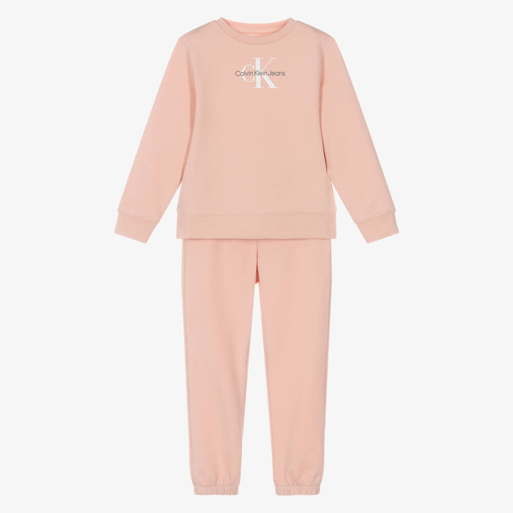 Calvin Klein-Pale Pink Cotton Monogram Logo Tracksuit | Childrensalon Outlet