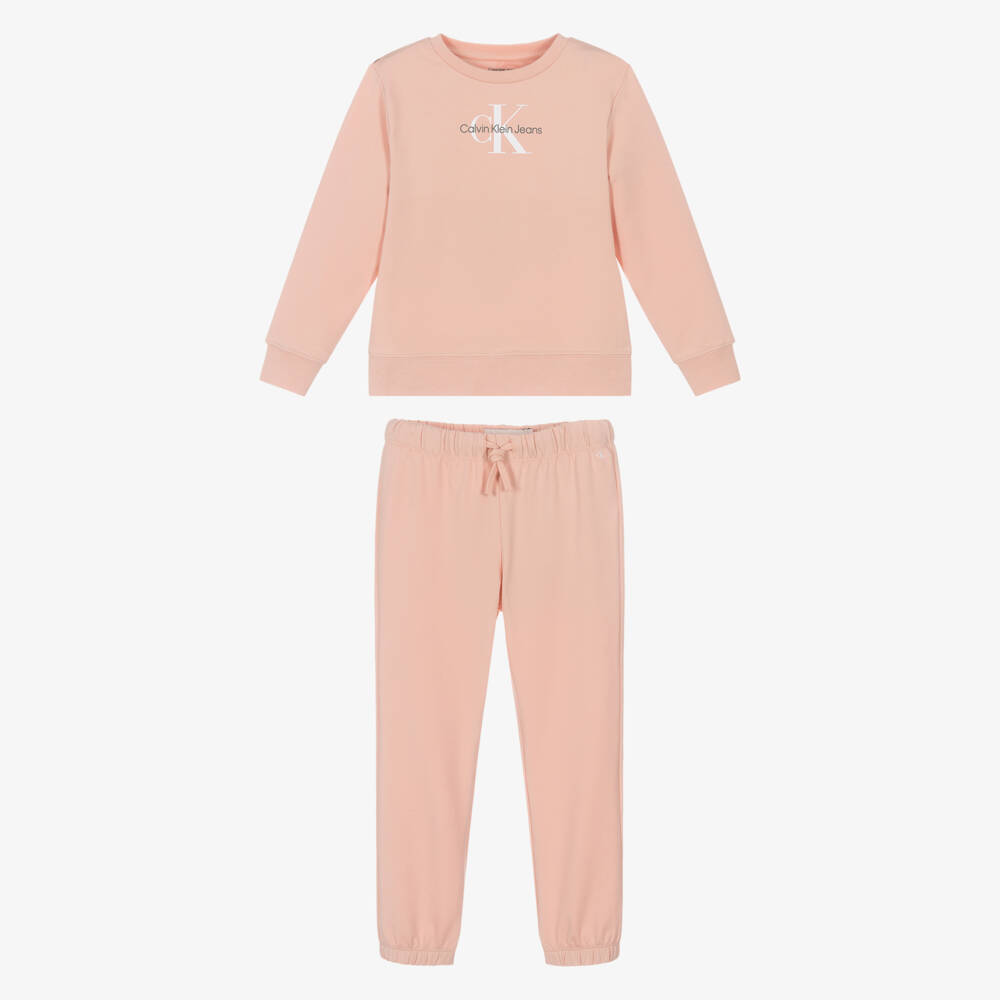 Calvin Klein-Pale Pink Cotton Monogram Logo Tracksuit | Childrensalon Outlet