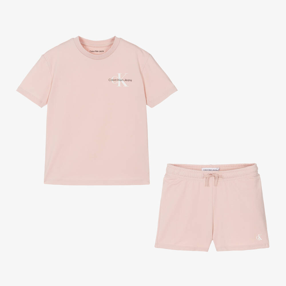 Calvin Klein Pink Cotton Jersey Monogram Pyjamas Childrensalon Outlet