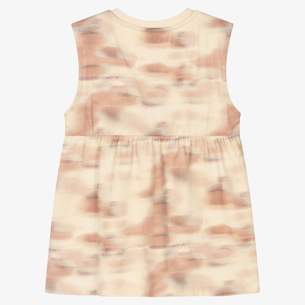 Calvin Klein Jeans-Pink Cotton Logo Tie Dye Dress | Childrensalon Outlet