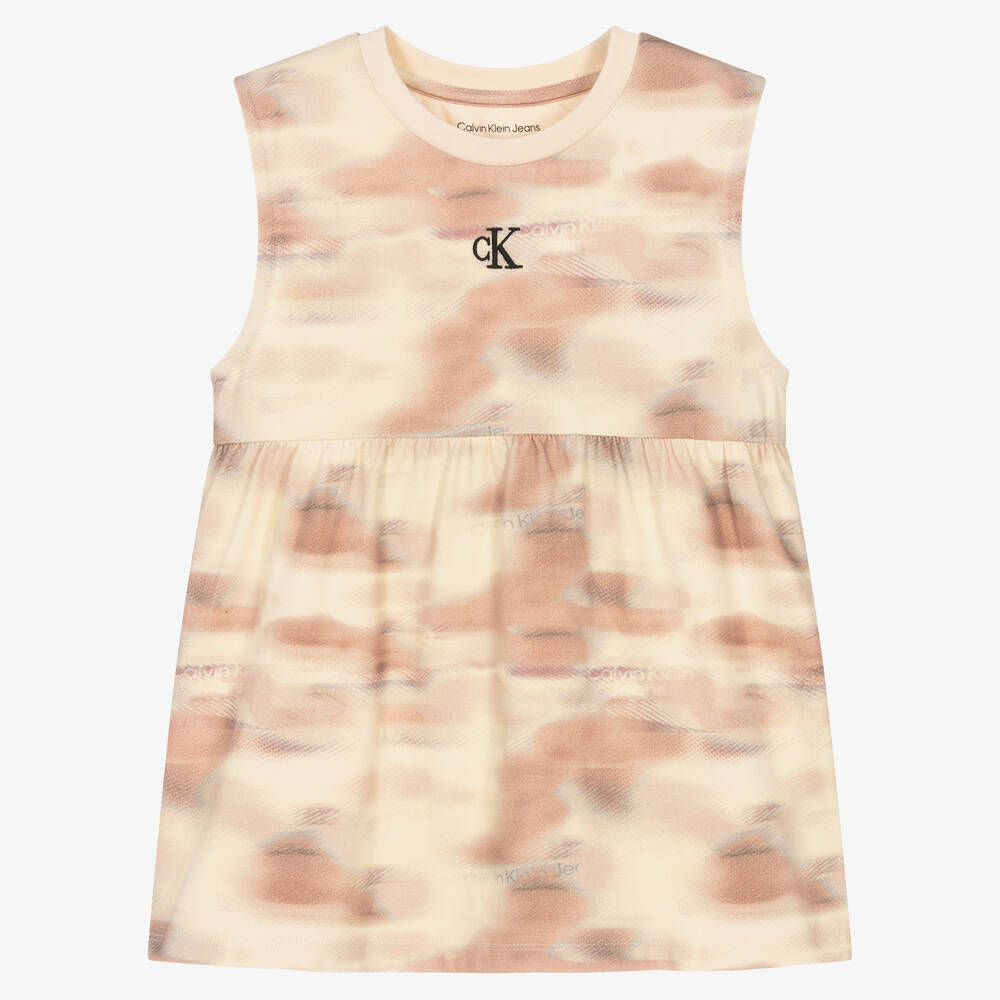 Calvin Klein Jeans-Pink Cotton Logo Tie Dye Dress | Childrensalon Outlet