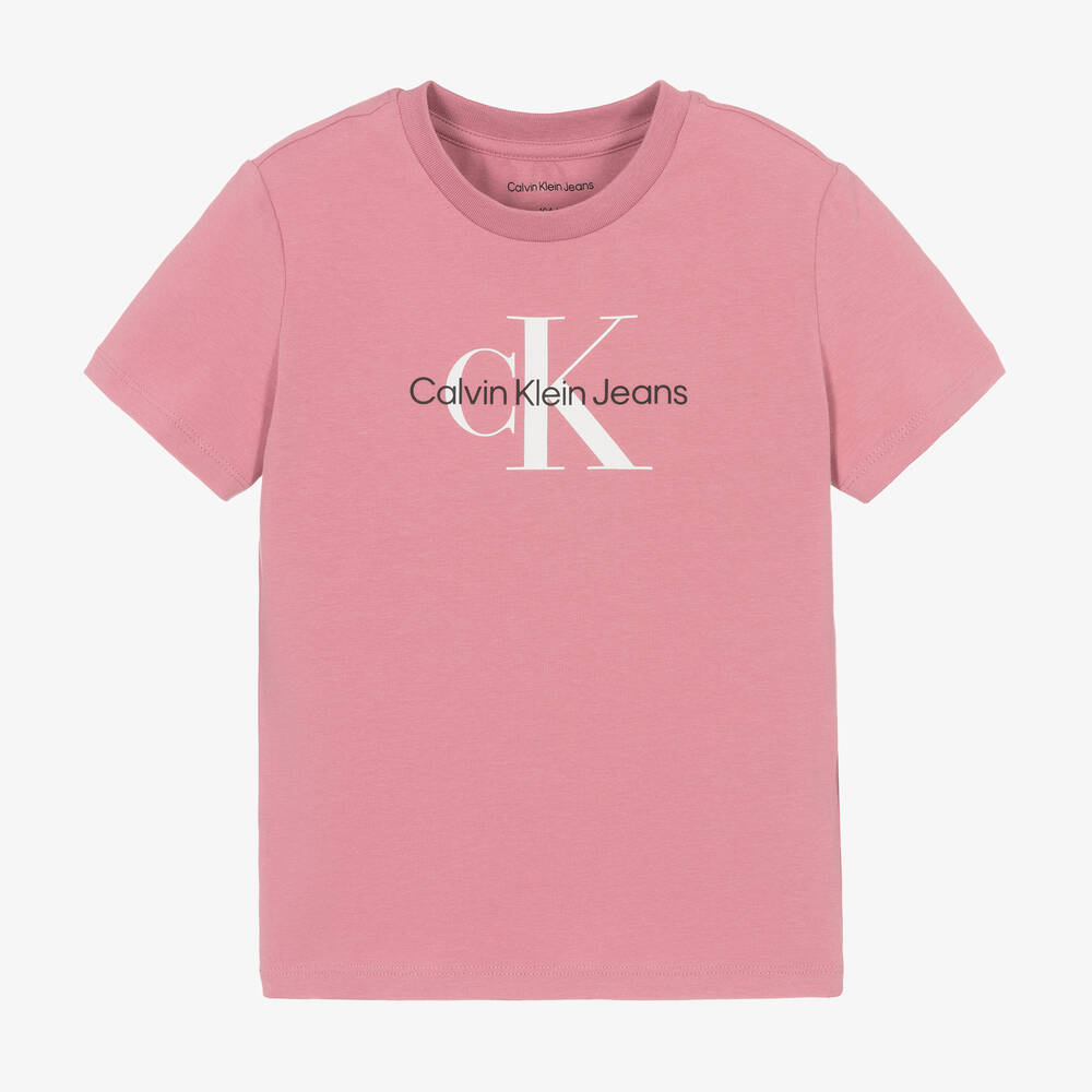 Calvin Klein - Розовая хлопковая футболка с монограммой | Childrensalon