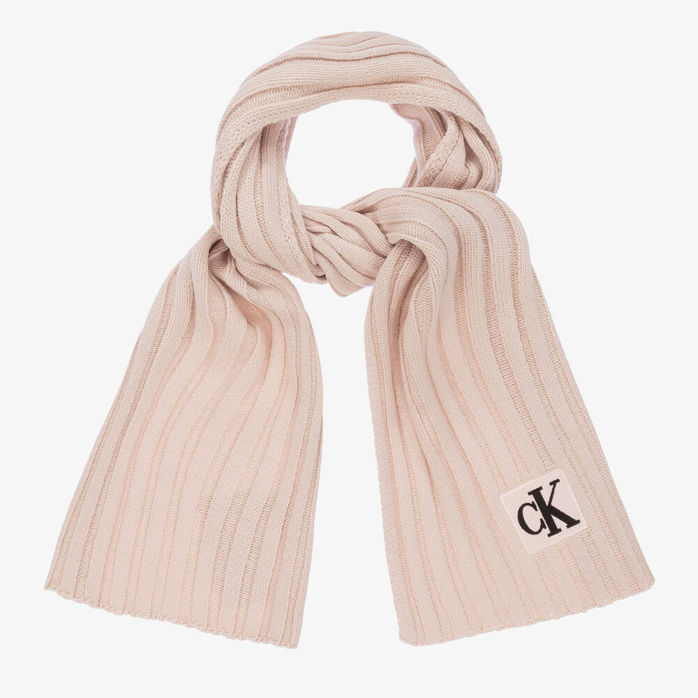 Calvin Klein Jeans - Розовый вязаный шарф в рубчик (140см) | Childrensalon