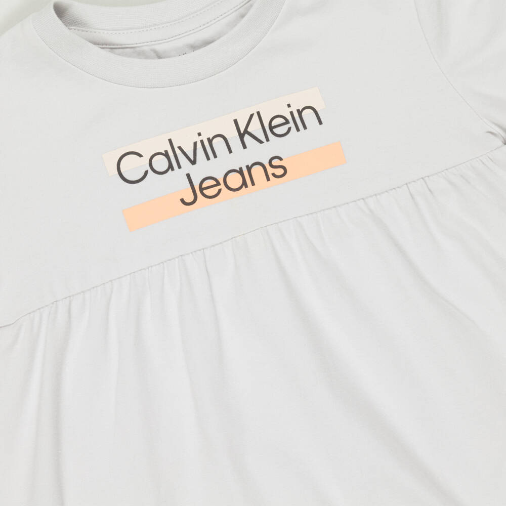 Calvin Klein-Preloved Girls Grey Cotton Logo Dress (3 years) | Childrensalon Outlet