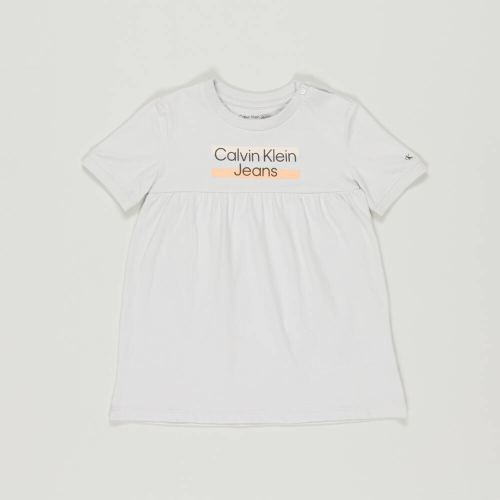 Calvin Klein-Preloved Girls Grey Cotton Logo Dress (3 years) | Childrensalon Outlet