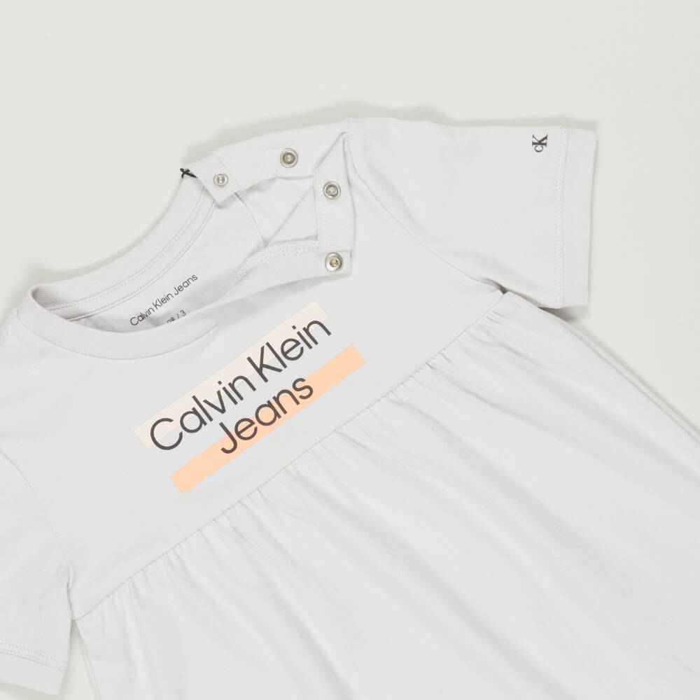 Calvin Klein-Preloved Girls Grey Cotton Logo Dress (3 years) | Childrensalon Outlet