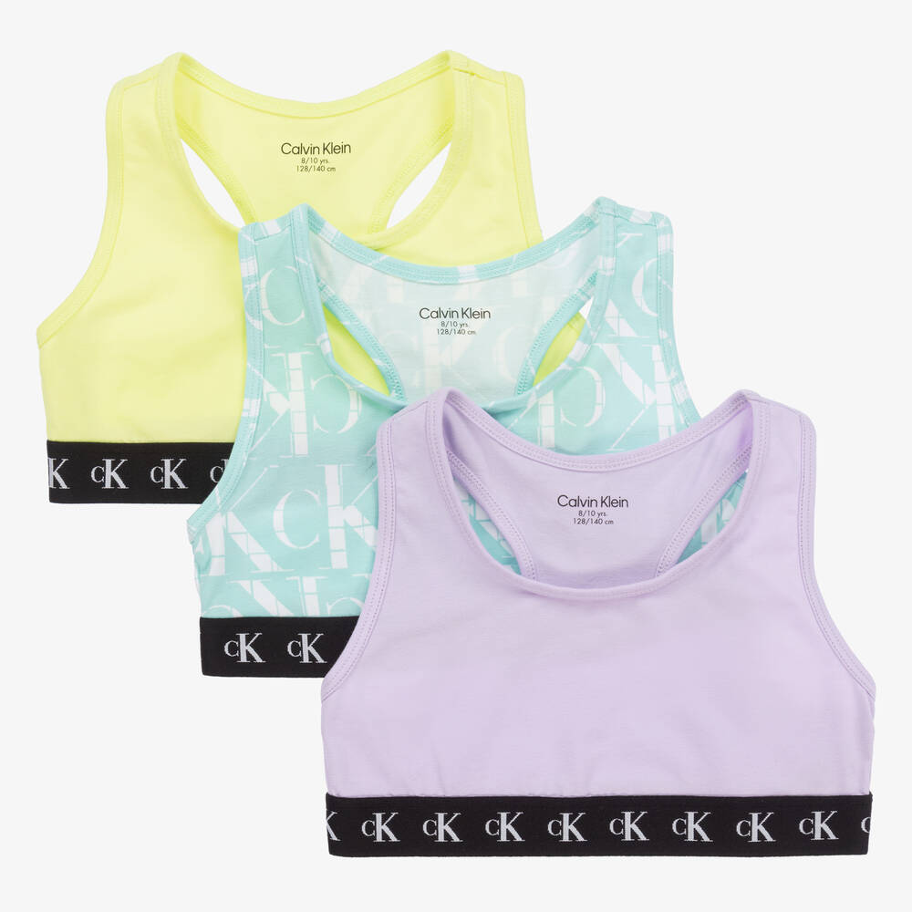 Purple Green Cotton Cropped Tops 3 Pack