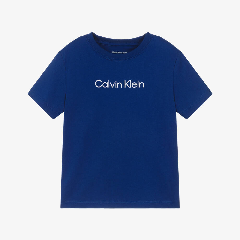 Calvin Klein-Royal Blue Cotton T-Shirt with White Logo | Childrensalon Outlet
