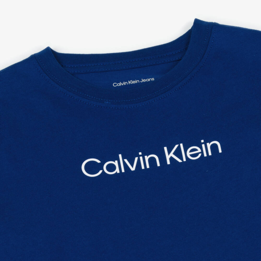 Calvin Klein-Royal Blue Cotton T-Shirt with White Logo | Childrensalon Outlet