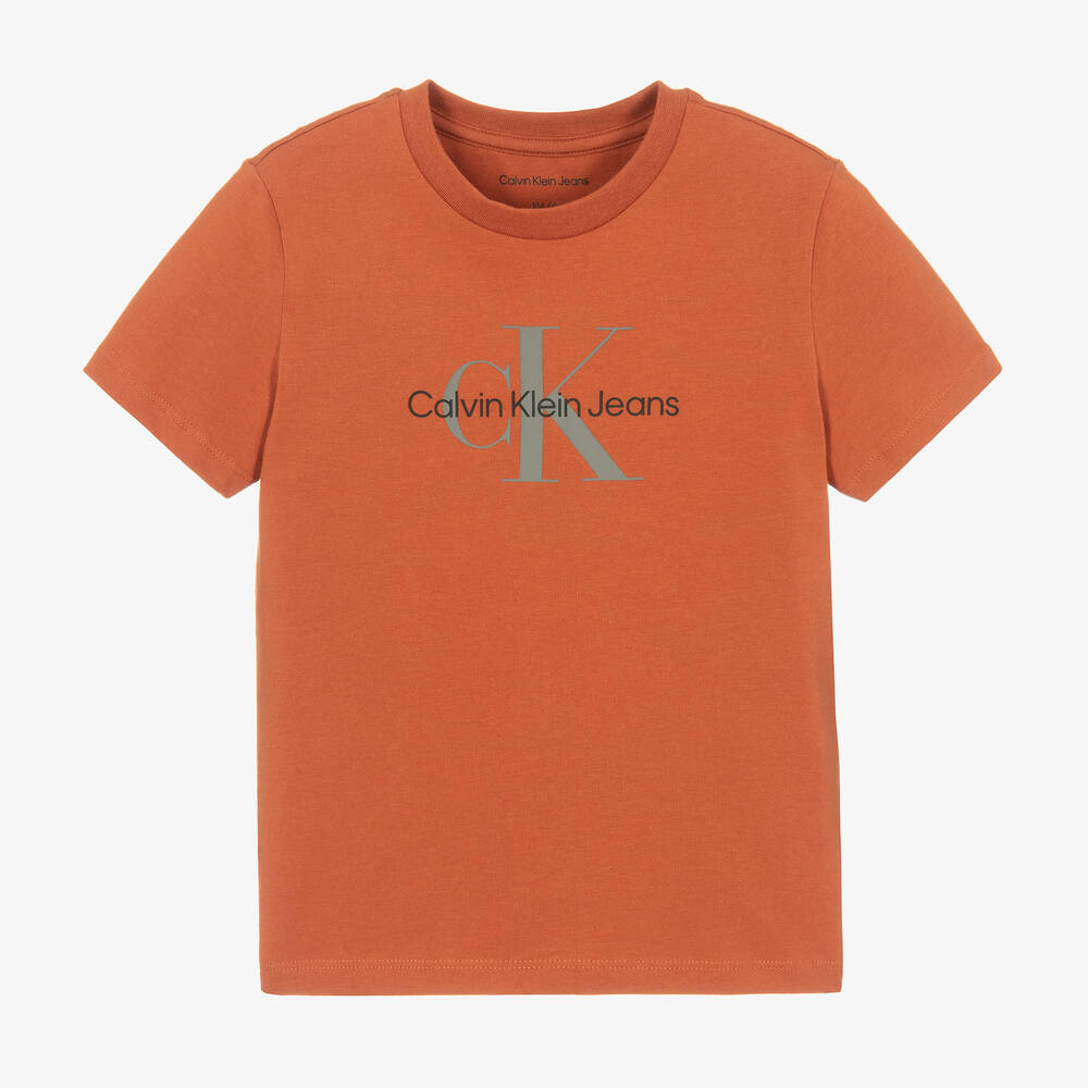 Calvin Klein - Коричневая хлопковая футболка с монограммой | Childrensalon