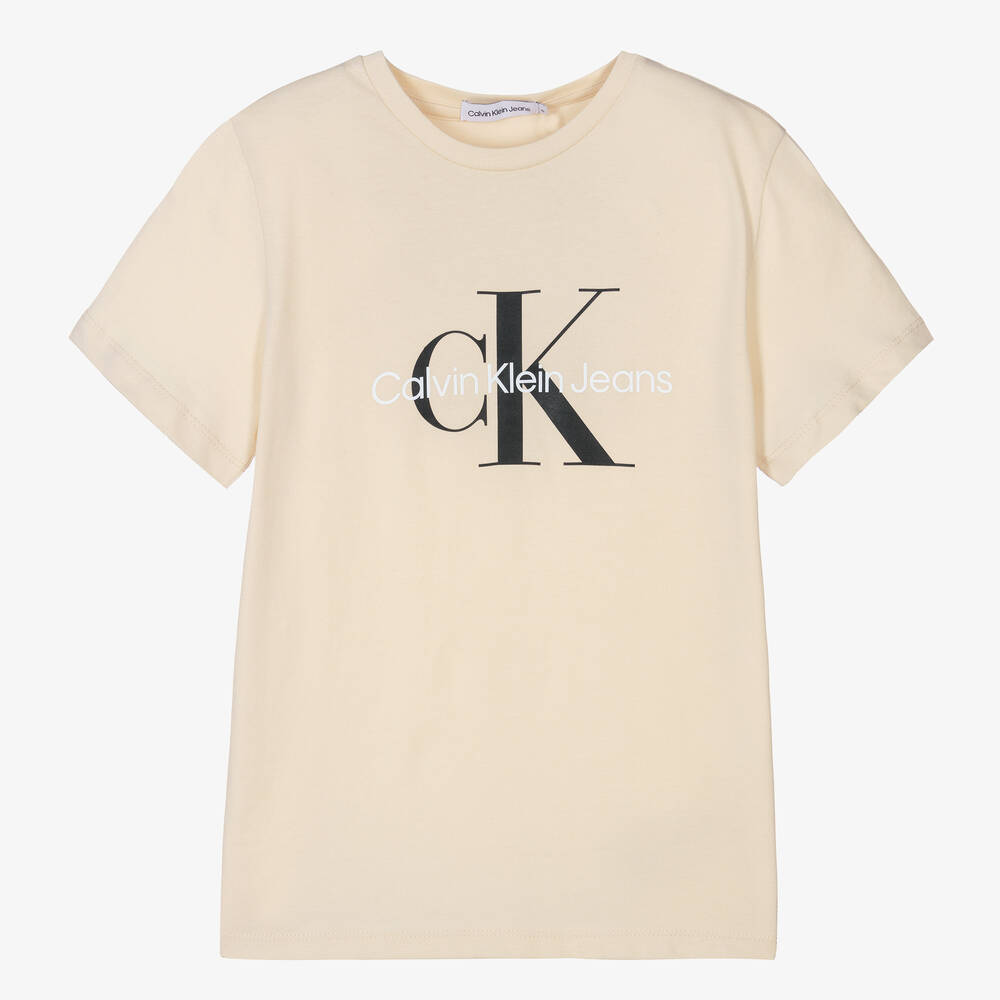 Calvin Klein Jeans - تيشيرت تينز قطن لون بيج | Childrensalon