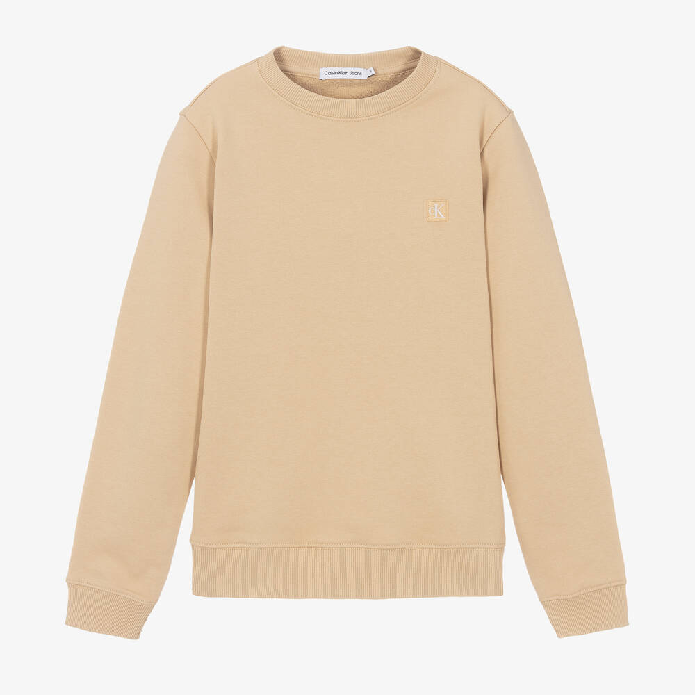Calvin Klein-سويتشيرت تينز قطن جيرسي لون بيج | Childrensalon Outlet