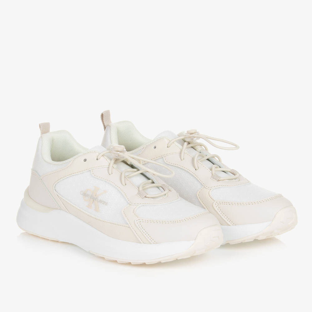 Calvin Klein-ترينرز جلد صناعي وشبك لون بيج فاتح | Childrensalon Outlet