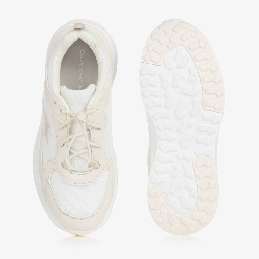 Calvin Klein-Teen Beige Mesh & Faux Leather Trainers | Childrensalon Outlet