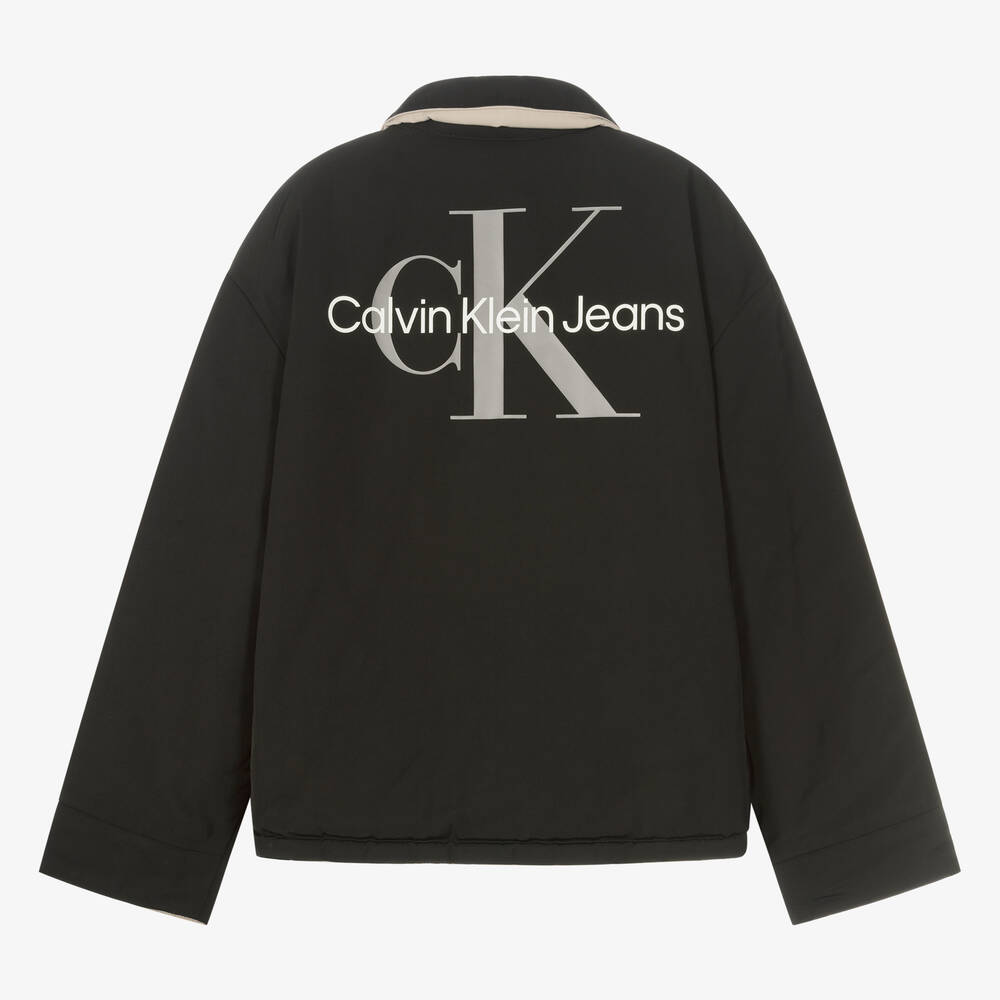 Calvin Klein-جاكيت بوجهين تينز لون بيج وأسود | Childrensalon Outlet