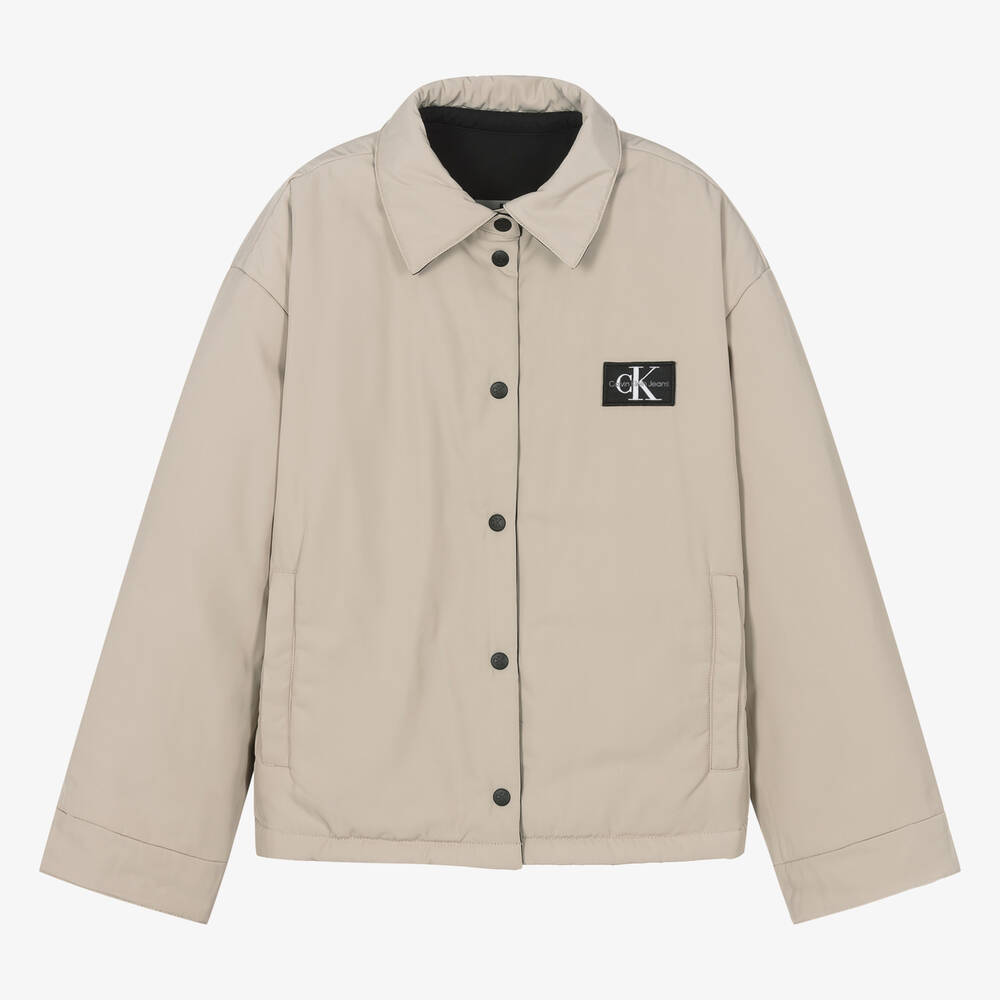 Calvin Klein-جاكيت بوجهين تينز لون بيج وأسود | Childrensalon Outlet