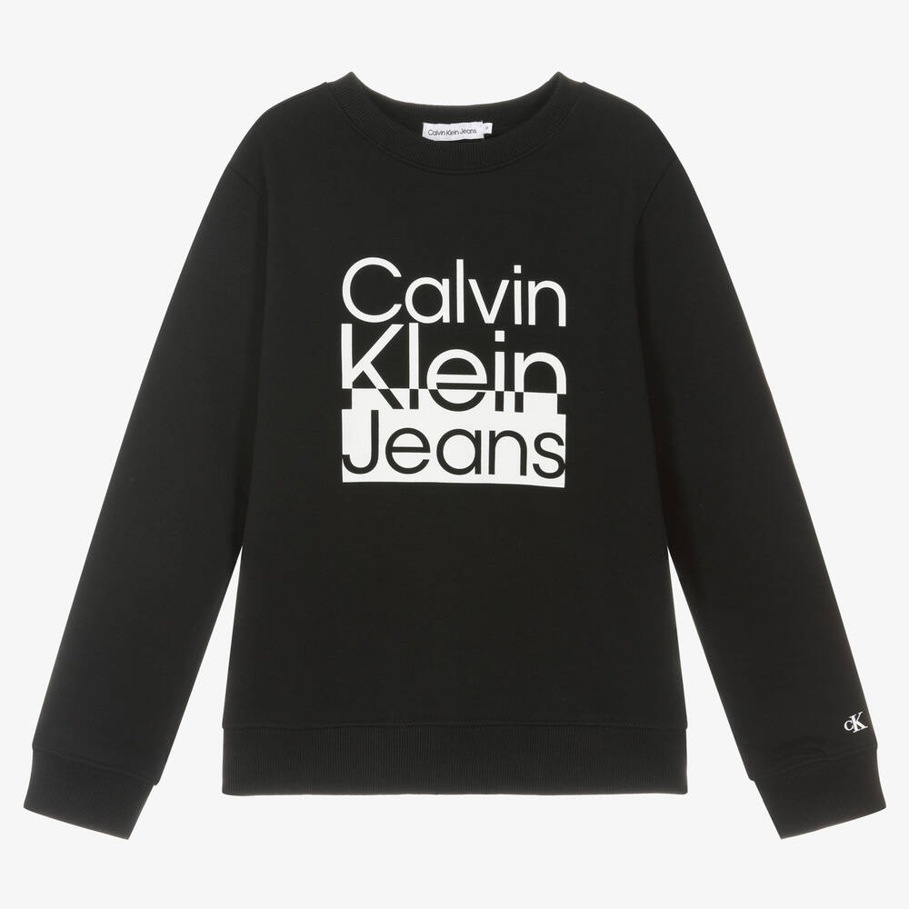 Calvin Klein Jeans - سويتشيرت تينز ولادي قطن جيرسي لون أسود | Childrensalon