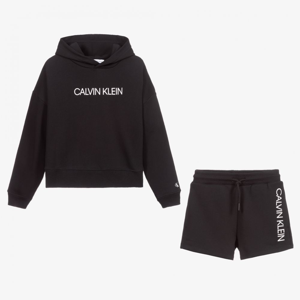 Calvin Klein Jeans - Ensemble short et sweat à capuche noir Ado | Childrensalon