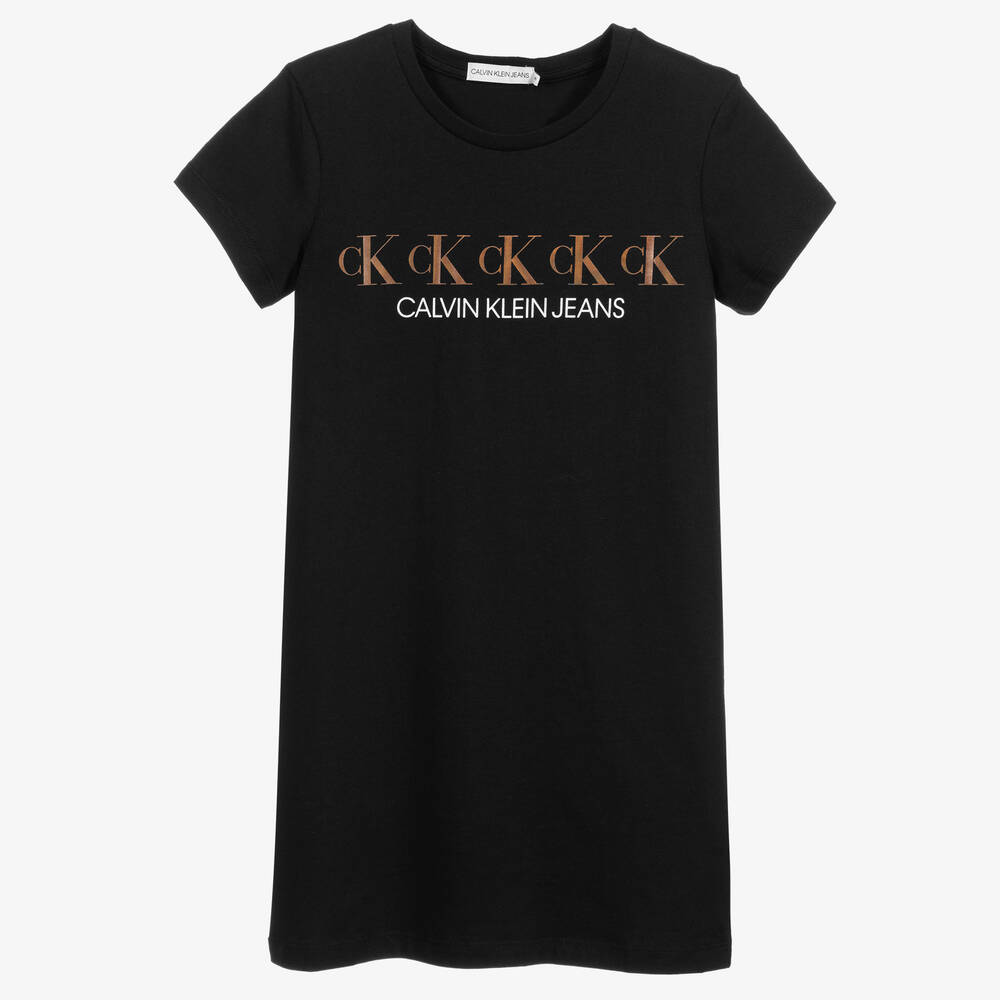 Calvin Klein Jeans - فستان تيشيرت تينز قطن عضوي لون أسود | Childrensalon