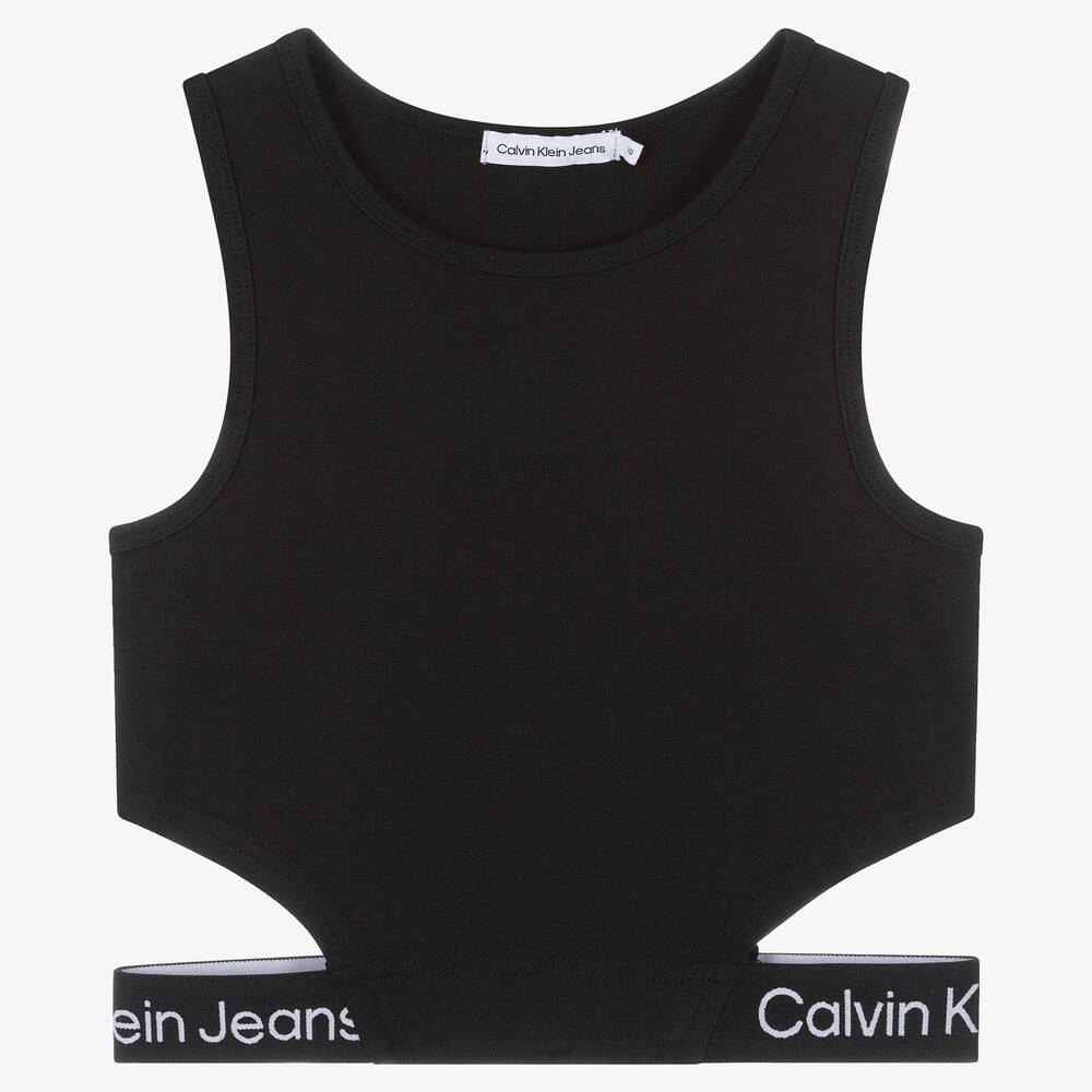 Calvin Klein Jeans - توب فيست كروب تينز بناتي جيرسي لون أسود | Childrensalon