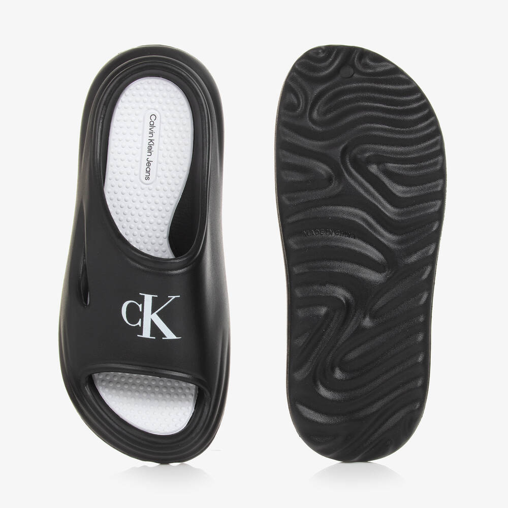Calvin Klein-Teen Black Monogram Sliders | Childrensalon Outlet