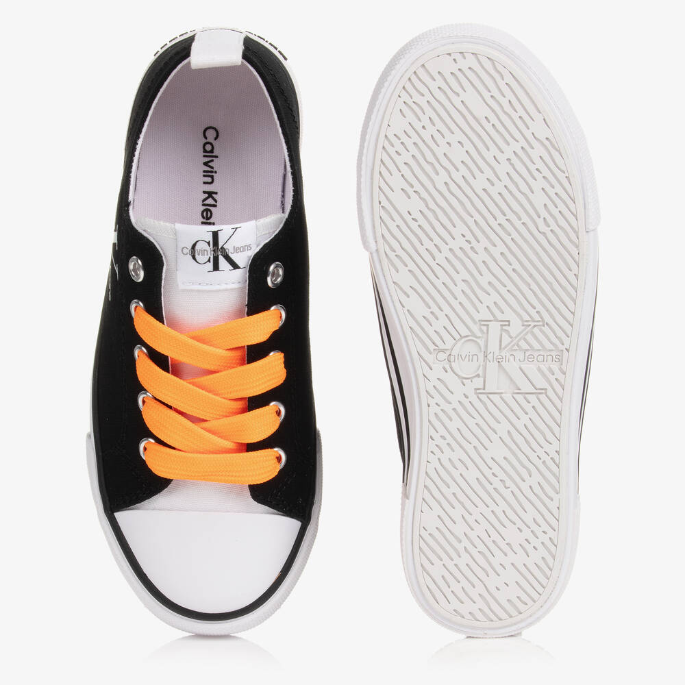 Calvin Klein Jeans-Teen Black & White Canvas Logo Trainers | Childrensalon Outlet