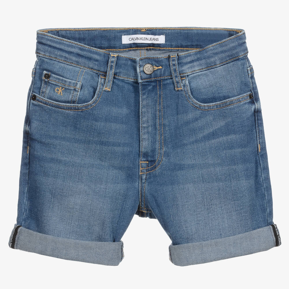 Calvin Klein Jeans-شورت تينز ولادي قطن دنيم لون أزرق | Childrensalon Outlet
