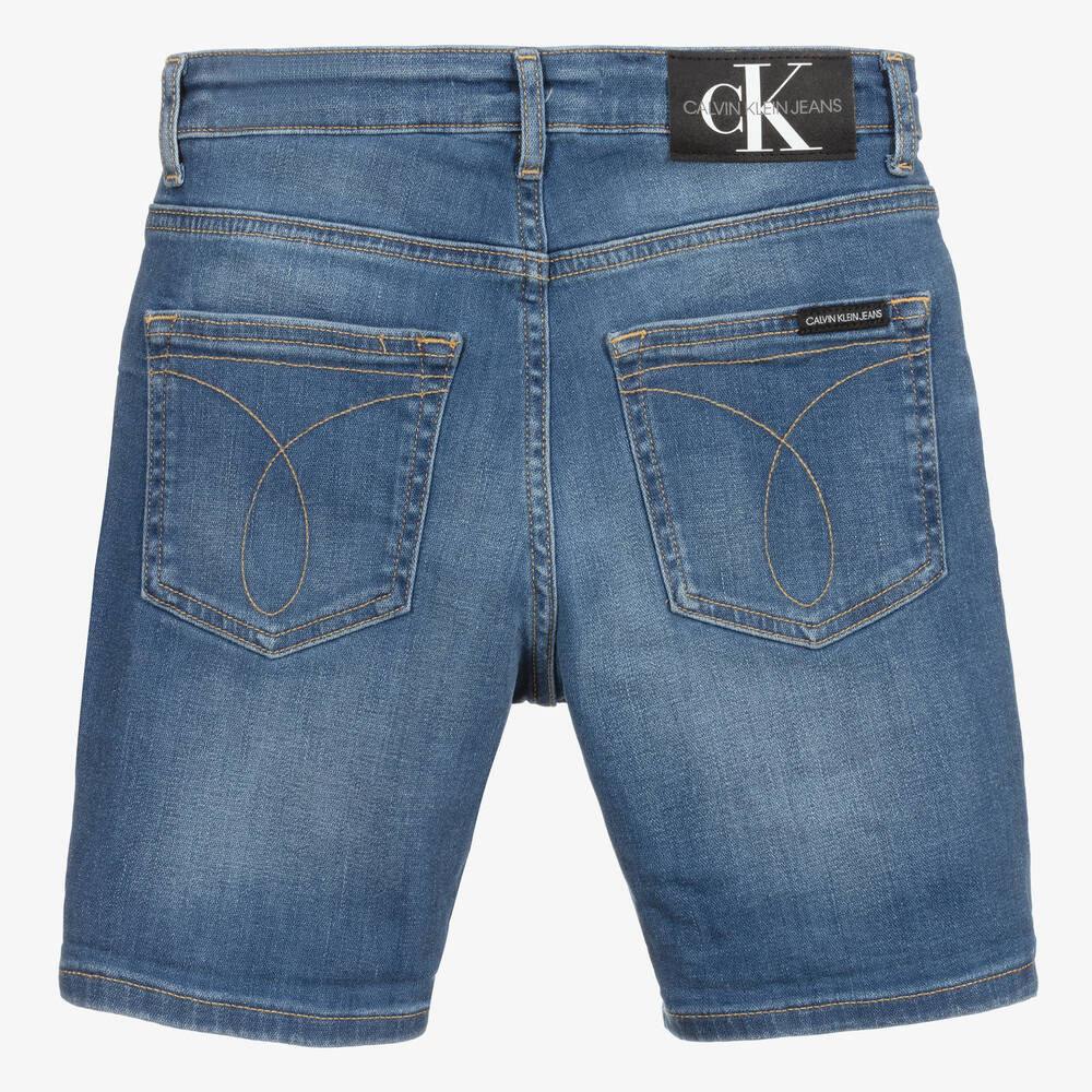 Calvin Klein Jeans-شورت تينز ولادي قطن دنيم لون أزرق | Childrensalon Outlet