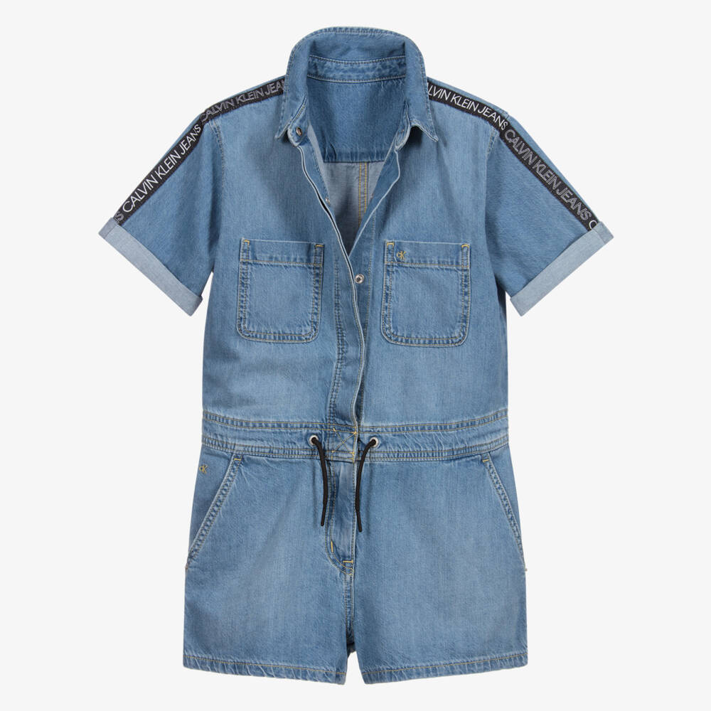 Calvin Klein Jeans-بلاي سوت تينز بناتي قطن دنيم لون أزرق | Childrensalon Outlet