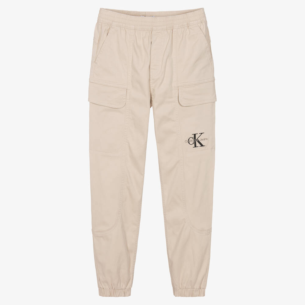 Calvin Klein - Teen Boys Beige Cotton Cargo Trousers | Childrensalon