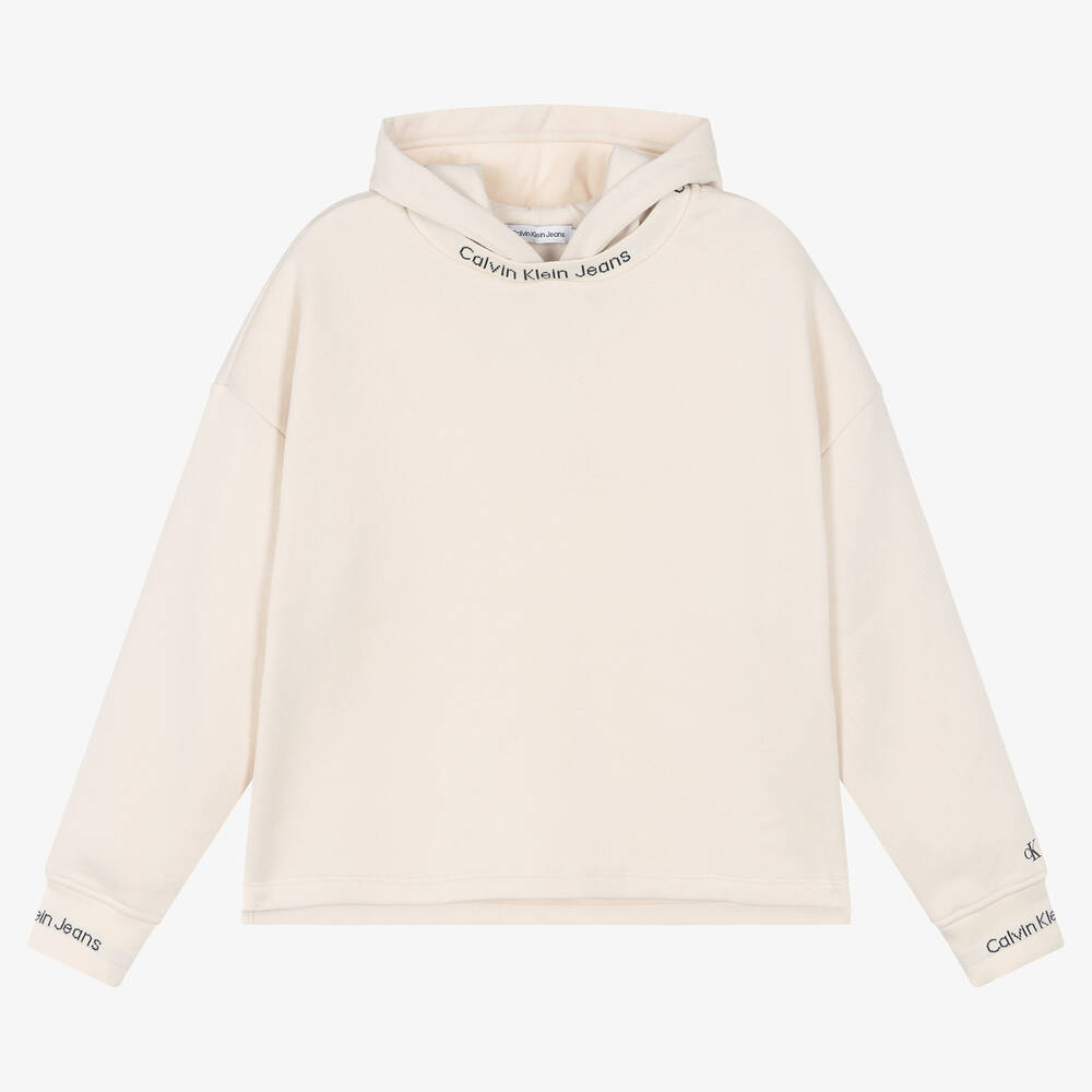 Calvin Klein - Sweat à capuche beige en coton ado garçon | Childrensalon