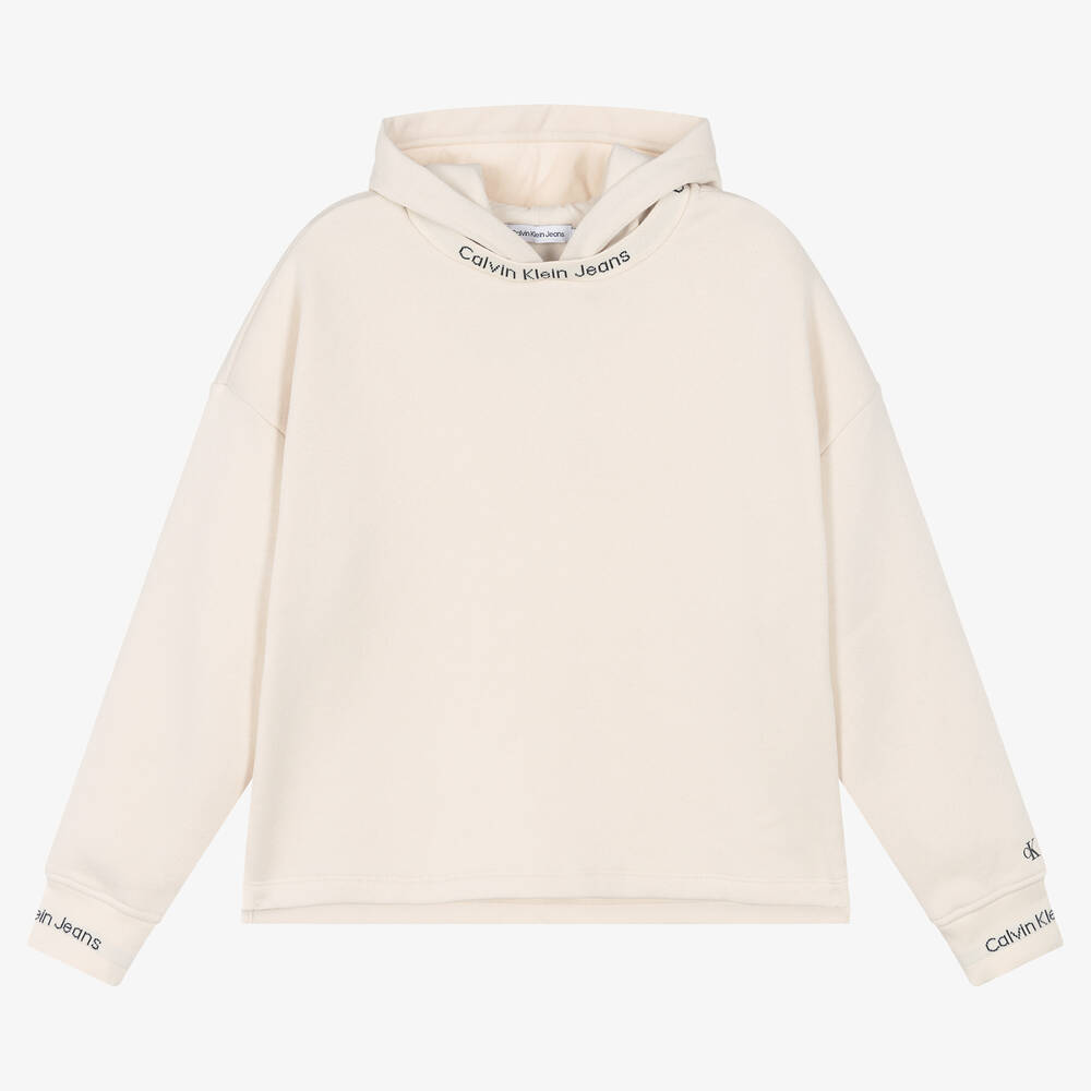 Calvin Klein - Teen Boys Beige Cotton Hoodie | Childrensalon