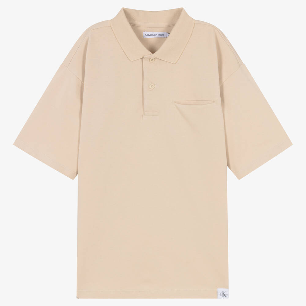 Calvin Klein Jeans - Teen Boys Beige Cotton Piqué Polo Shirt | Childrensalon