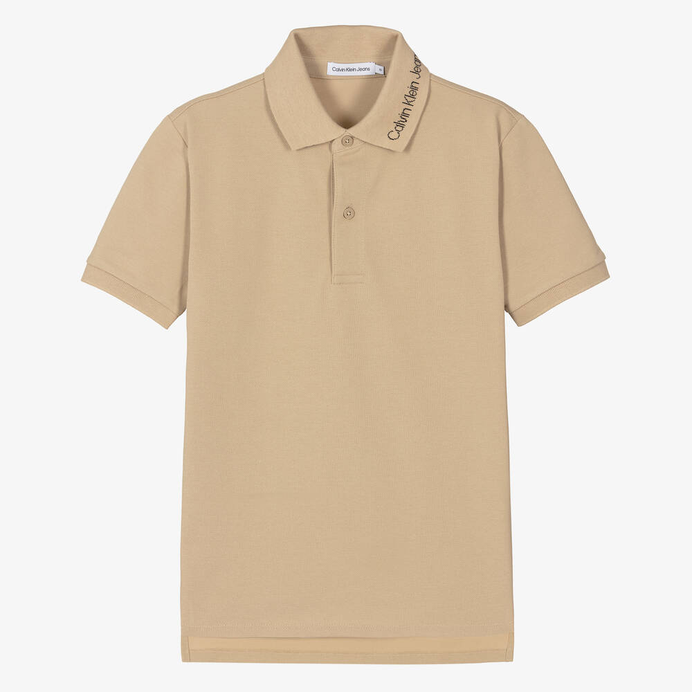 Calvin Klein - Teen Boys Beige Cotton Polo Shirt | Childrensalon