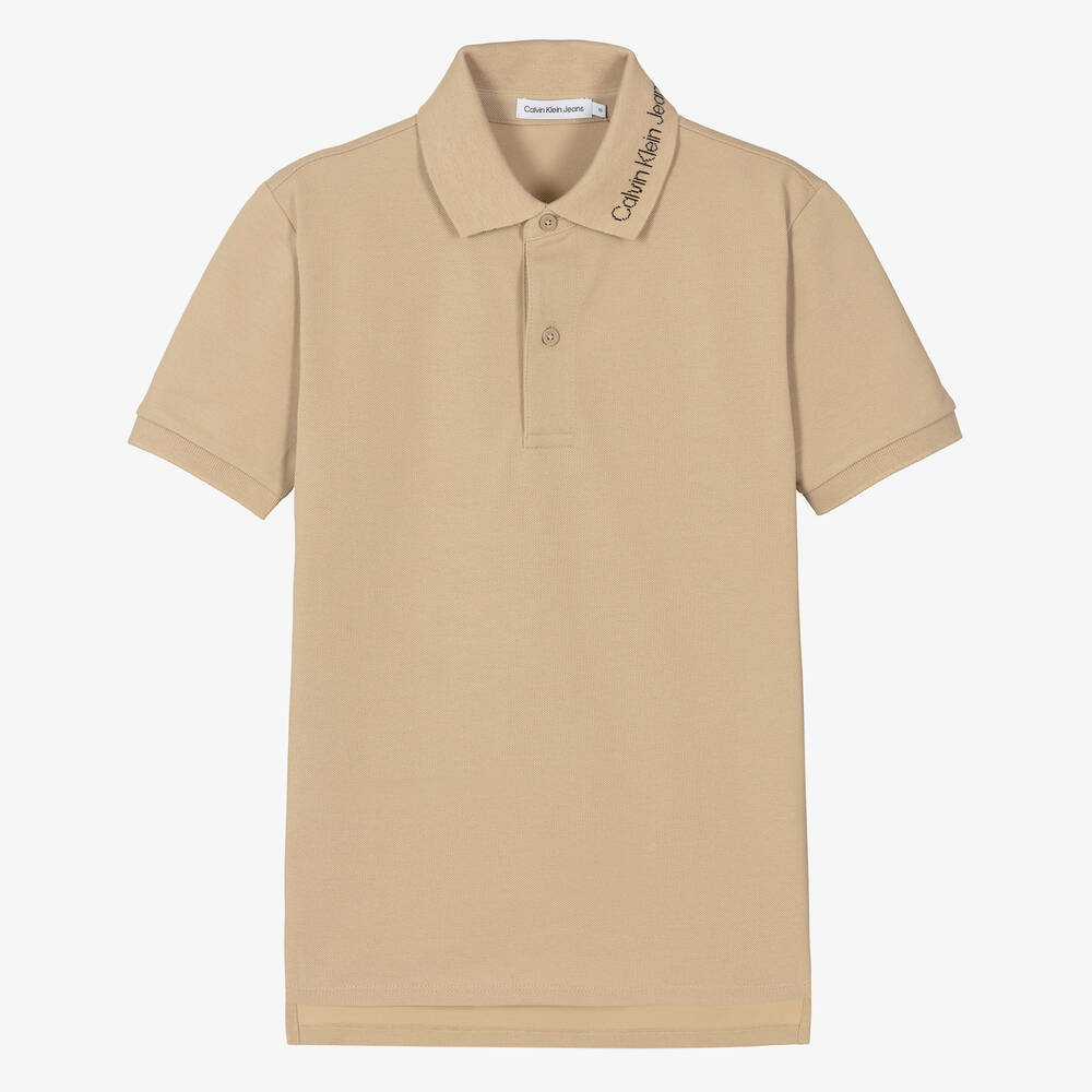 Calvin Klein-Бежевая рубашка поло из хлопка для мальчиков-подростков | Childrensalon Outlet