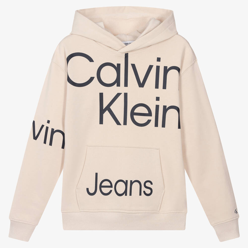 Calvin Klein Jeans - Teen Boys Beige Logo Hoodie | Childrensalon