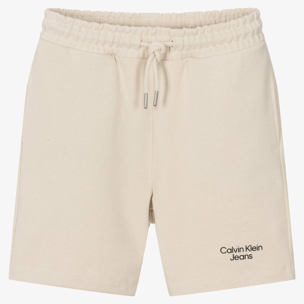 Calvin Klein Jeans - Teen Boys Beige Logo Shorts | Childrensalon