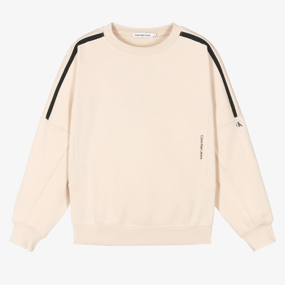 Calvin Klein Jeans - Teen Boys Beige Logo Sweatshirt | Childrensalon