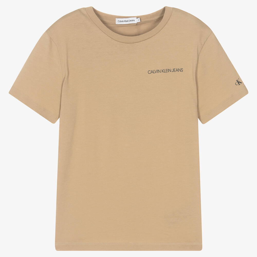 Calvin Klein Jeans - Teen Boys Beige Logo T-Shirt | Childrensalon