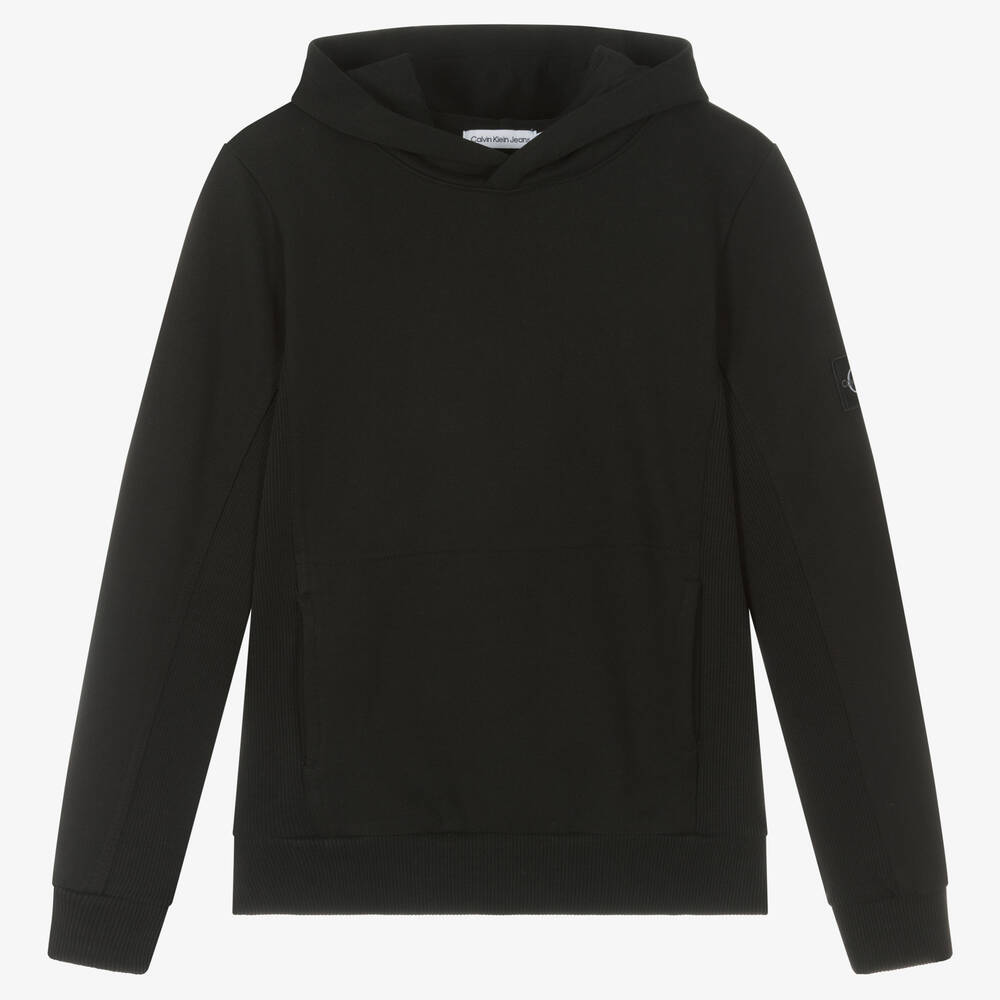 Calvin Klein - Sweat à capuche noir en coton CK | Childrensalon