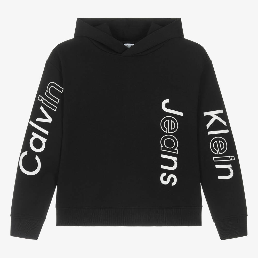 Calvin Klein-توب هودي قطن جيرسي لون أسود للمراهقين | Childrensalon Outlet
