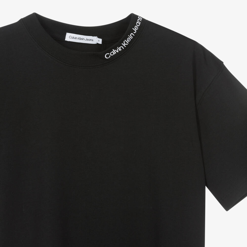 كالفين كلاين-تيشيرت بقصة مريحة قطن لون أسود للمراهقين | Childrensalon Outlet