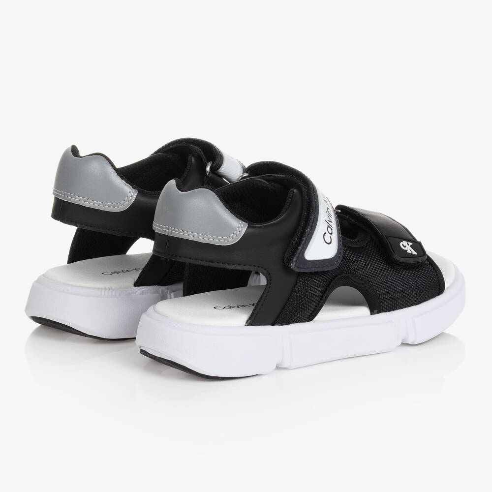 Calvin Klein Jeans-Teen Boys Black Faux Leather Sandals | Childrensalon Outlet