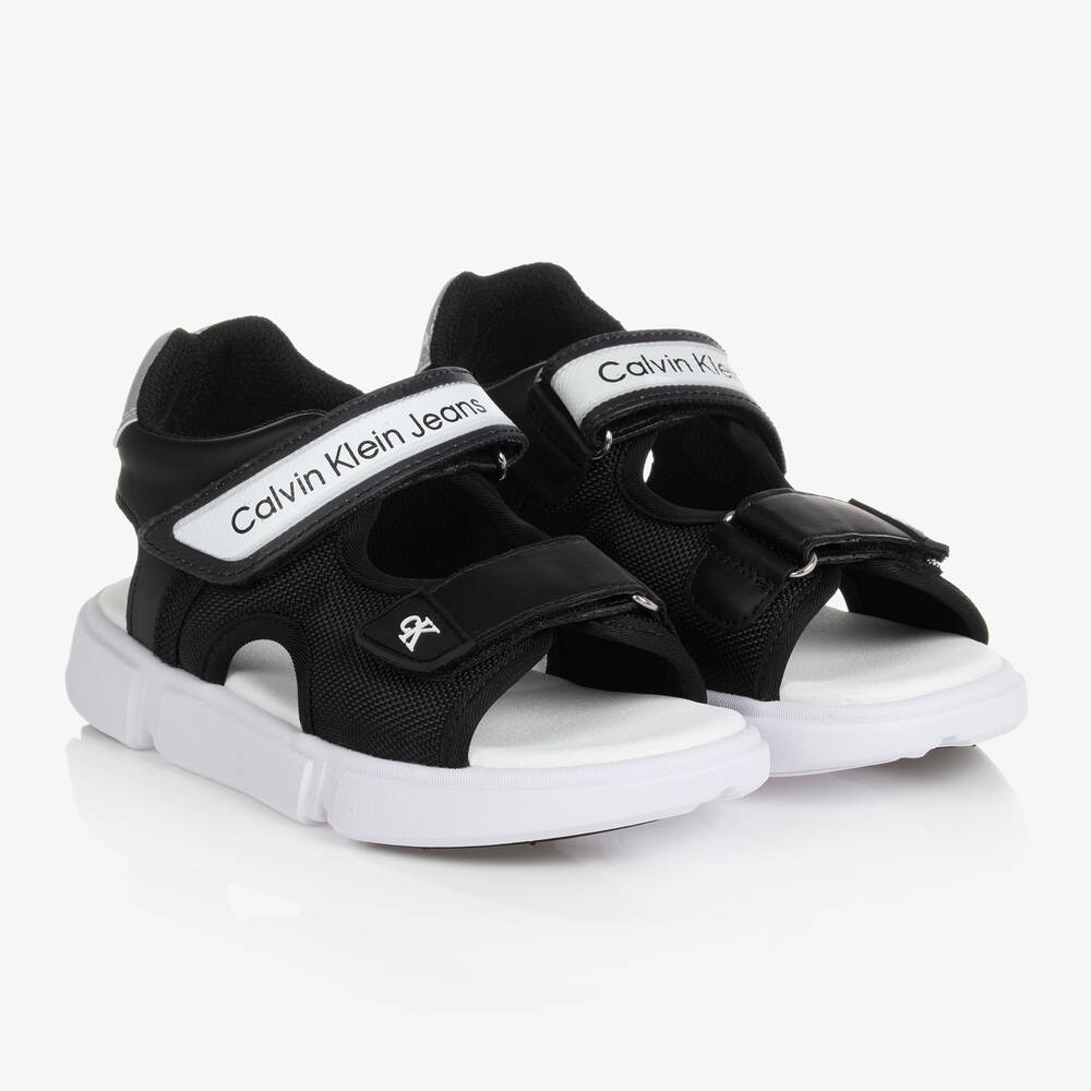 Calvin Klein Jeans - Teen Boys Black Faux Leather Sandals | Childrensalon