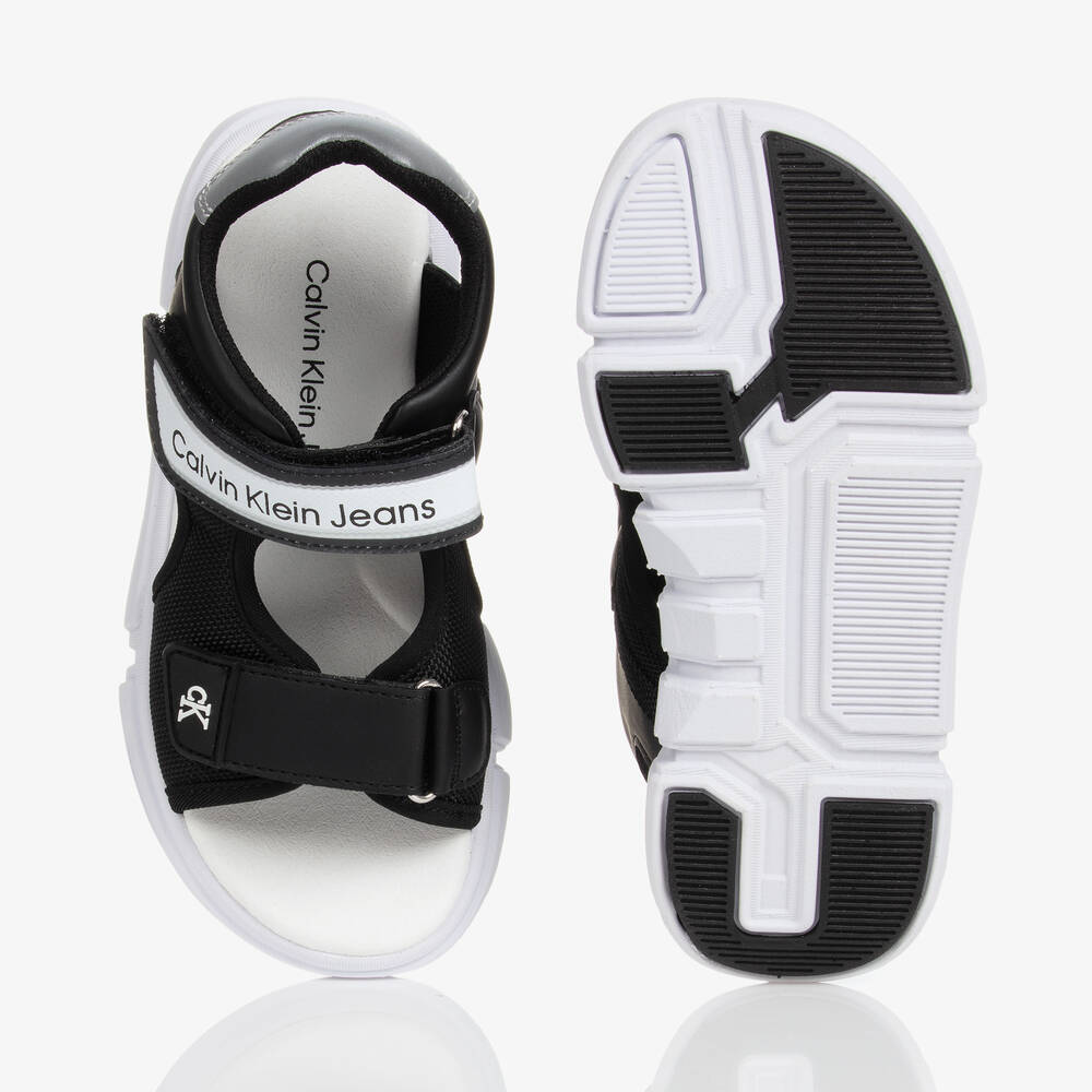 Calvin Klein Jeans-Teen Boys Black Faux Leather Sandals | Childrensalon Outlet