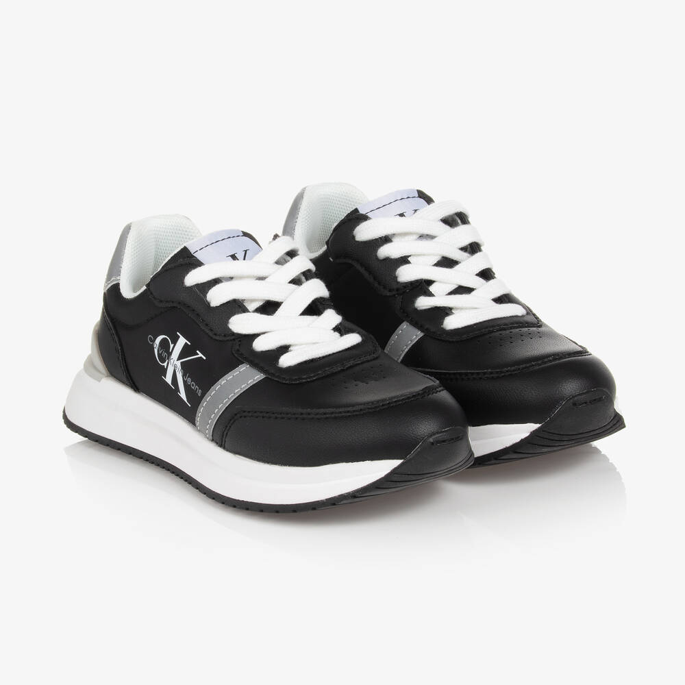 Calvin Klein Jeans - Teen Boys Black Faux Leather Trainers | Childrensalon