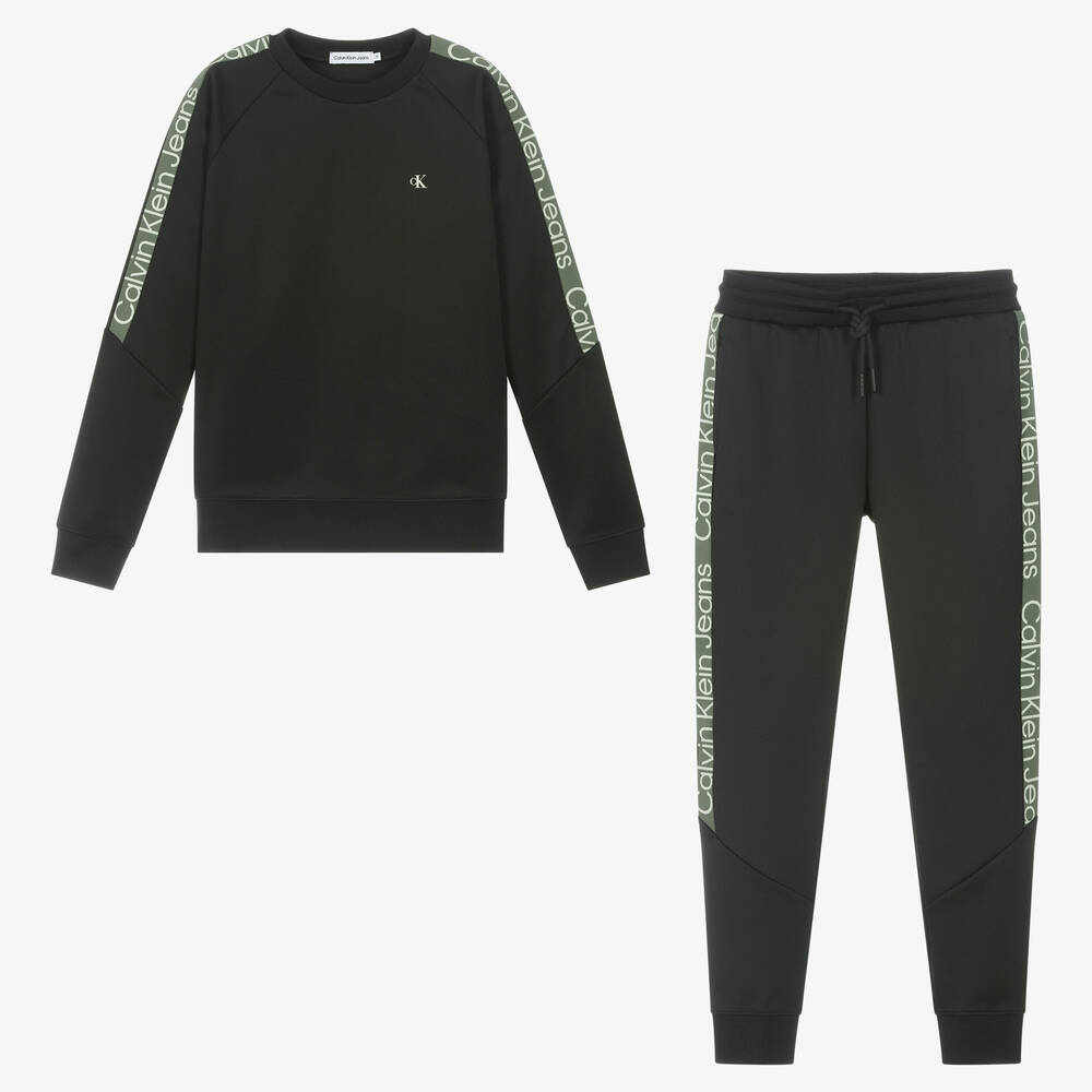 Calvin Klein - Teen Boys Black & Green Jersey Tracksuit | Childrensalon