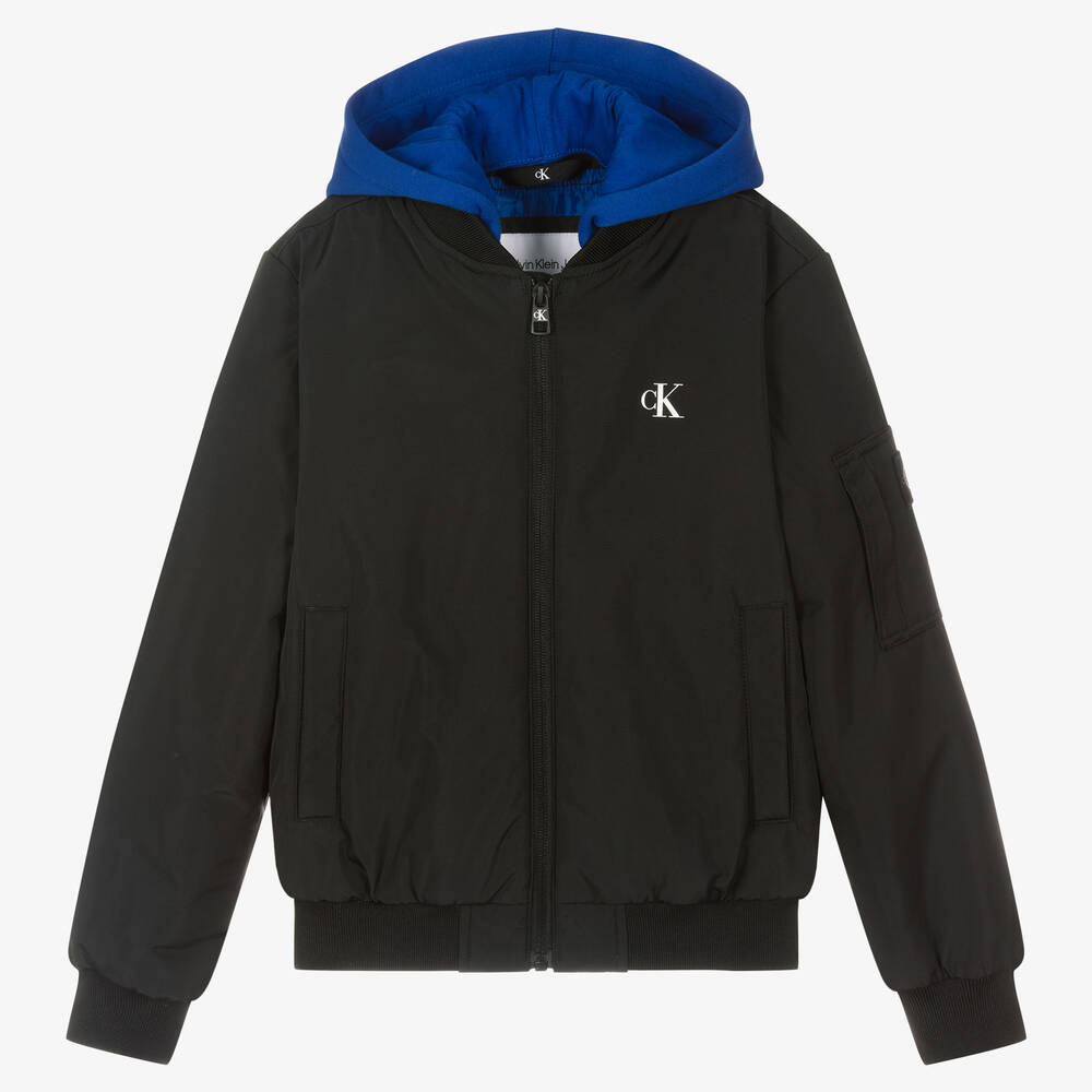 Calvin Klein Jeans - Teen Boys Black Hooded Bomber Jacket | Childrensalon