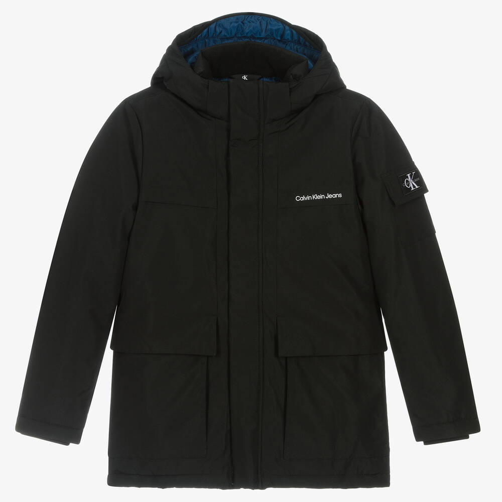 Calvin Klein - Teen Boys Black Hooded Coat | Childrensalon