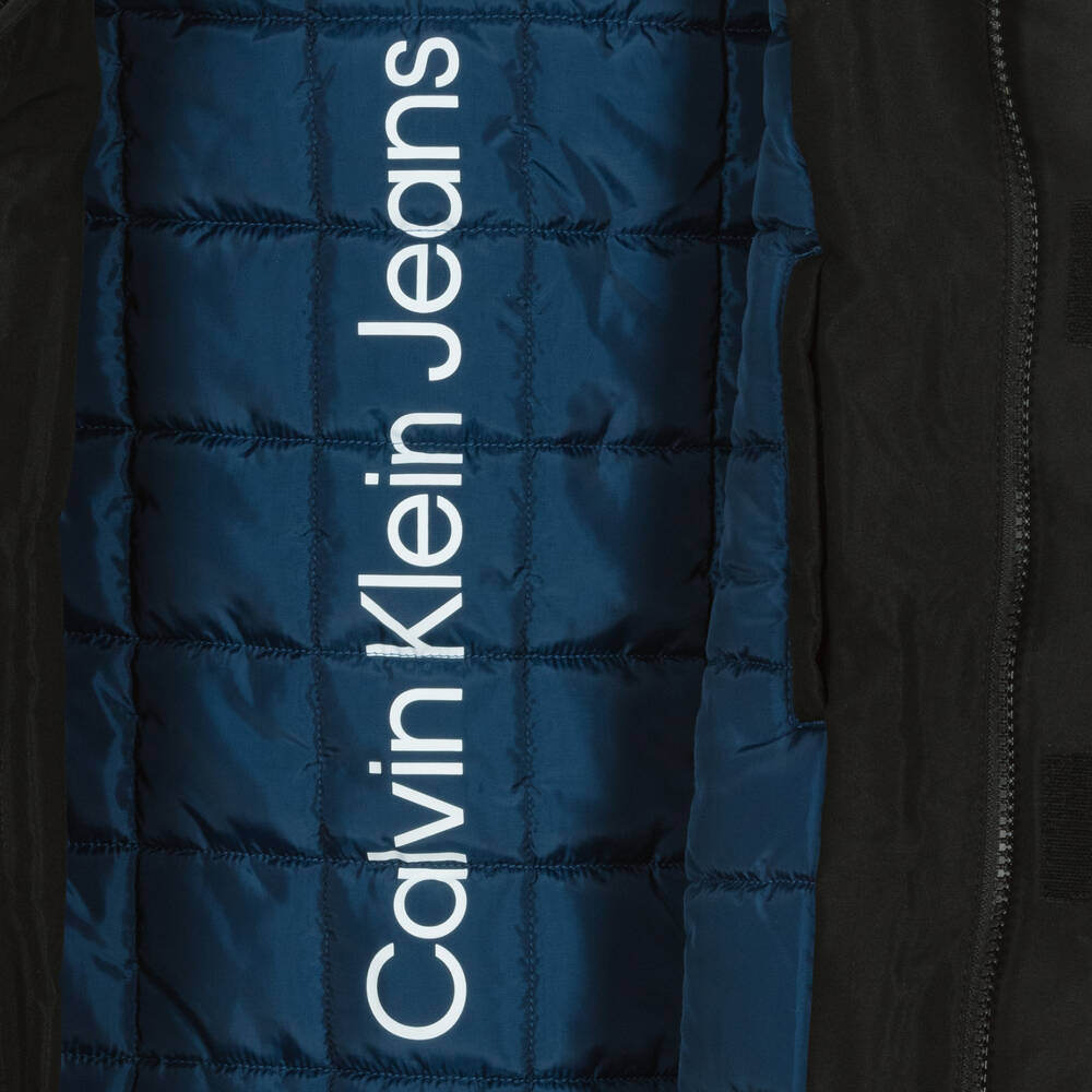 Calvin Klein-Teen Boys Black Hooded Coat | Childrensalon Outlet